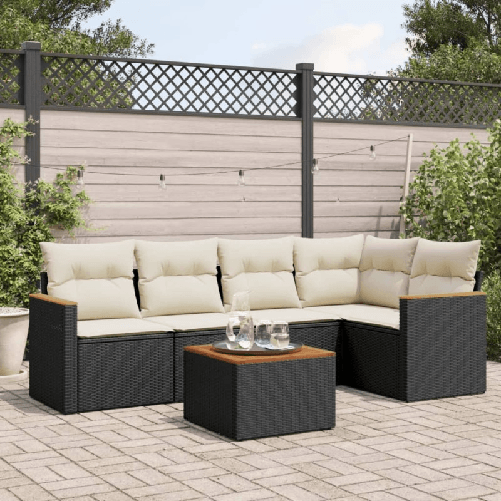VidaXL Set Divano da Giardino 6 pz con Cuscini Nero in Polyrattan