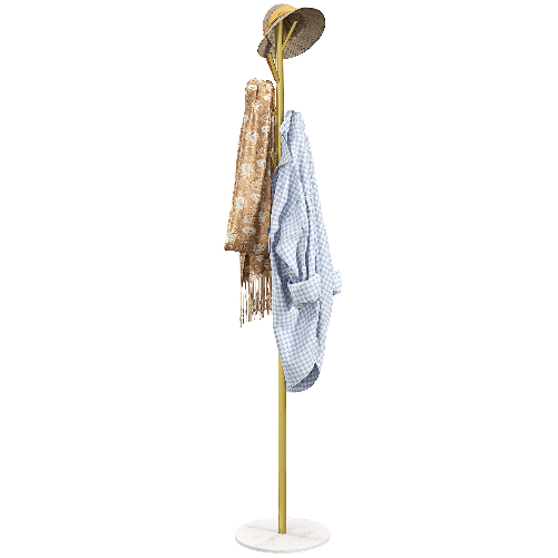 HOMCOM Appendiabiti da Terra Autoportante con 8 Ganci, Base in Marmo e Acciaio, Ø32x164cm, Oro