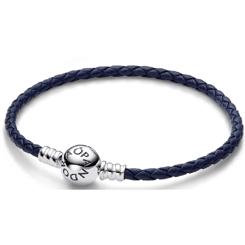 Pandora Bracciale Donna Pandora ROUND CLASP BLUE BRAIDED LEATHER BRACELET