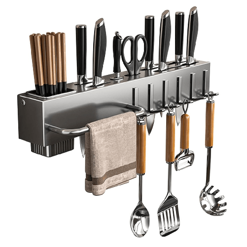 TrAdE Shop Traesio Porta Utensili Con 6 Ganci Adesivo Appendi Mestoli Porta Coltelli Gadget Da Cucina -