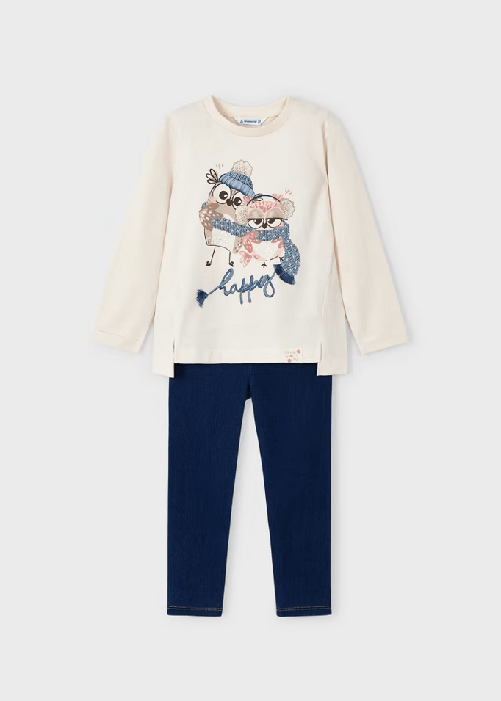 MAYORAL COMPLETO MAGLIA LEGGINGS BAMBINA MAYORAL 4788 BEIGE COTONE ORIGINALE AI 2024 Colore Blu,Taglia 9 anni