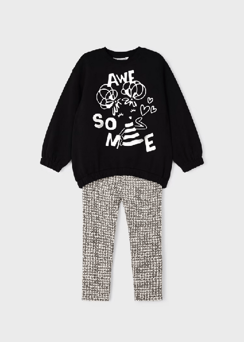 MAYORAL COMPLETO FELPA LEGGINGS BAMBINA MAYORAL 4791 COTONE BEIGE ORIGINALE AI 2024 Colore Nero,Taglia 7 anni