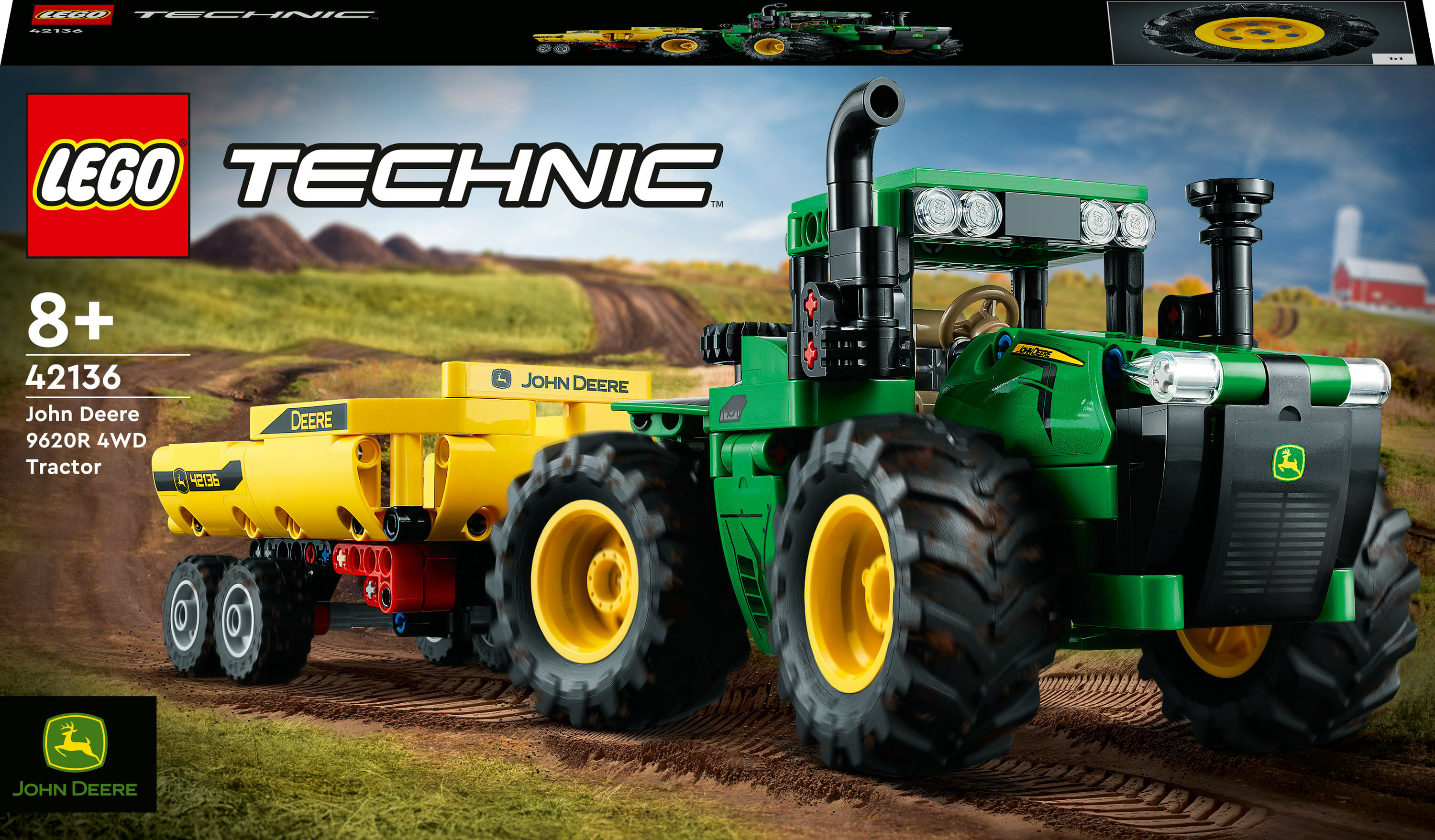 LEGO Technic 42136 John Deere 9620R 4WD Tractor, Giochi Creativi, Trattore con Rimorchio, Replica Modello da Costruzione
