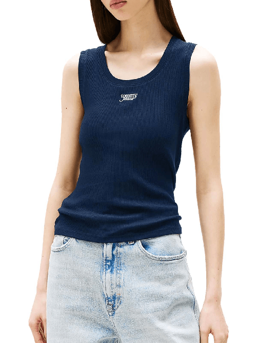 TOMMY JEANS MAGLIA CANOTTA TOP DONNA TOMMY JEANS DW0DW21369 COTONE BLU ORIGINALE PE 2025 Colore Blu,Taglia M