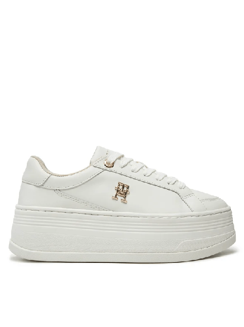 TOMMY HILFIGER SCARPE SNEAKERS DONNA TOMMY HILFIGER FW0FW08209 PELLE BIANCO ORIGINALE AI 2025 Taglia 41,Colore Bianco