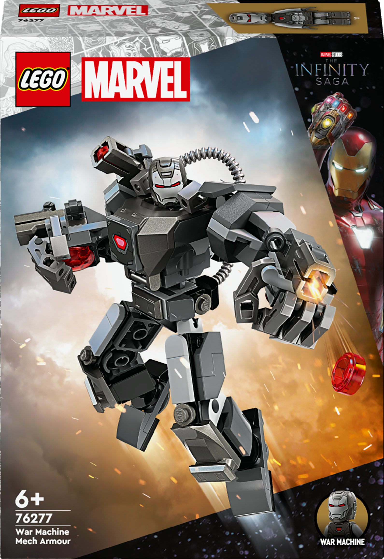LEGO Marvel 76277 Mech di War Machine, Giocattolo Action Figure per Bambini 6+ Anni, Supereroe con 3 Shooter
