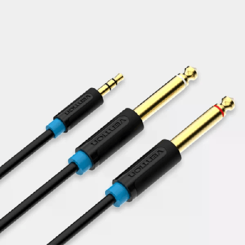 Cavo stereo Vention Jack 35 maschio a 2x Jack 65 maschio - 5 m - Nero