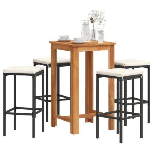 VidaXL Set Bar da Giardino 5 pz Nero in Legno Acacia e Polyrattan