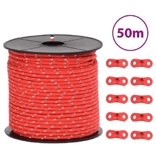 VidaXL Corda Tenda con Strisce Riflettenti e Chiavi 50 m 4 mm