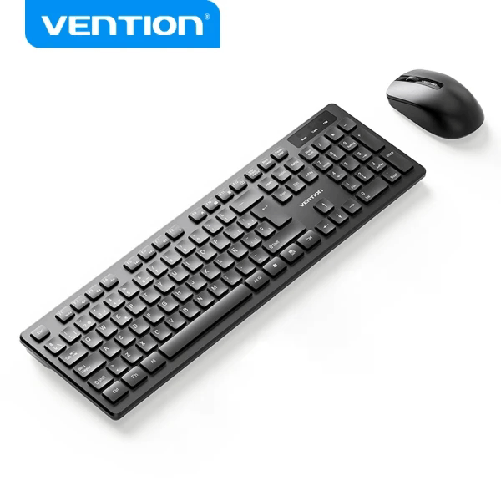 Vention KTD - Tastiera e mouse wireless - Connessione a 24 GHz - 1200 DPI - 104 tasti - Nero