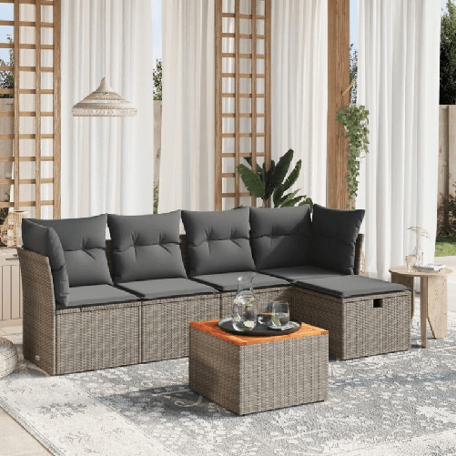 VidaXL Set Divano da Giardino 6 pz con Cuscini Grigio in Polyrattan
