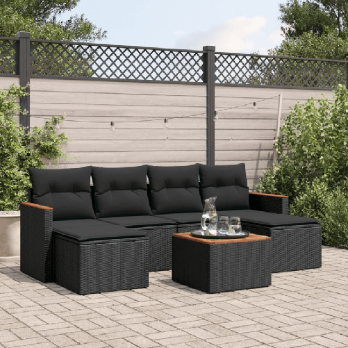VidaXL Set Divani da Giardino con Cuscini 7pz Nero Polyrattan
