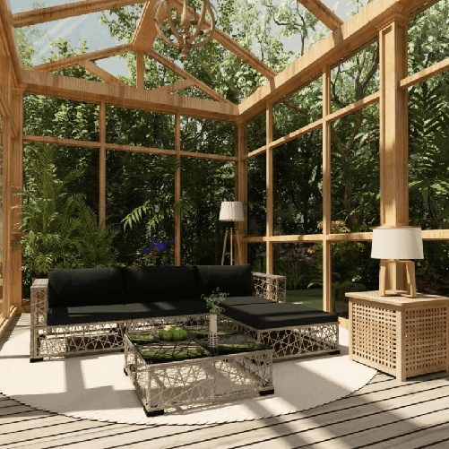 VidaXL Set Divani da Giardino 5 pz con Cuscini in Polyrattan Grigio