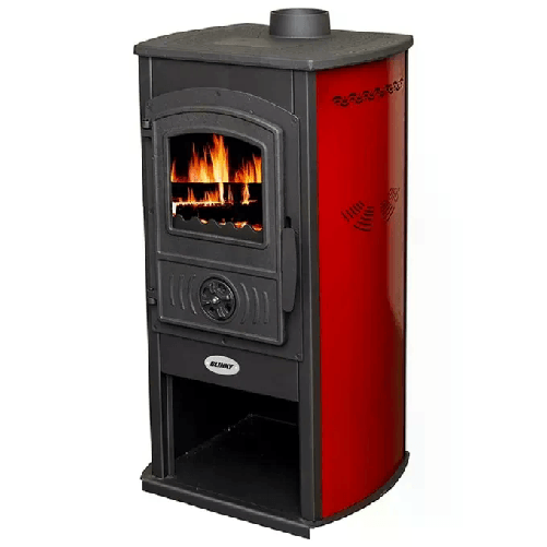 VIGOR-BLINKY Vigor Blinky Stufa Acciaio-Ghisa Stoccolma Porta Vetro Rosso