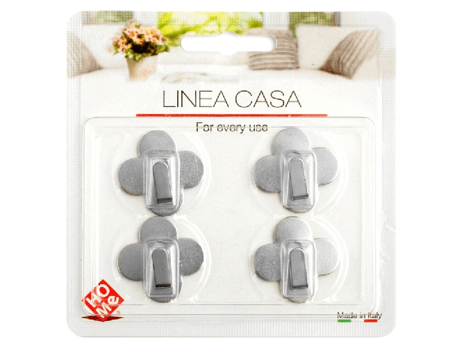 Home 12x Confezioni 4 Ganci Adesivi Inox Gr Home