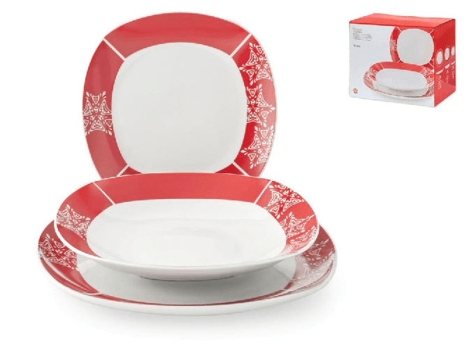 Home 2x Servizi Tavola 18 Pezzi Quadro Grace Rosso 25 Home