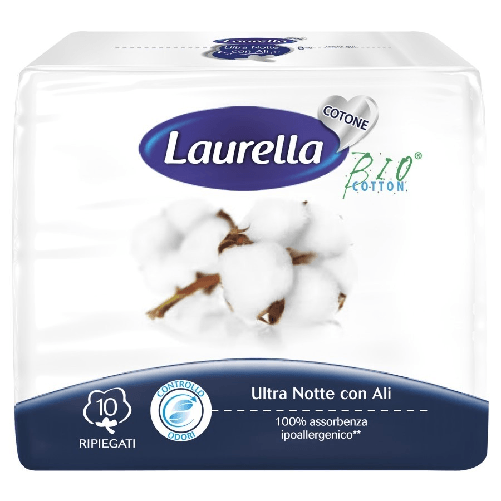 Laurella Cotone Bio Ultra Ali Notte Assorbenti 10 Pezzi