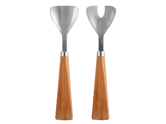H&h 2 Posate Con Manico In Legno E Insalatiera Acciaio Inox 25Cm