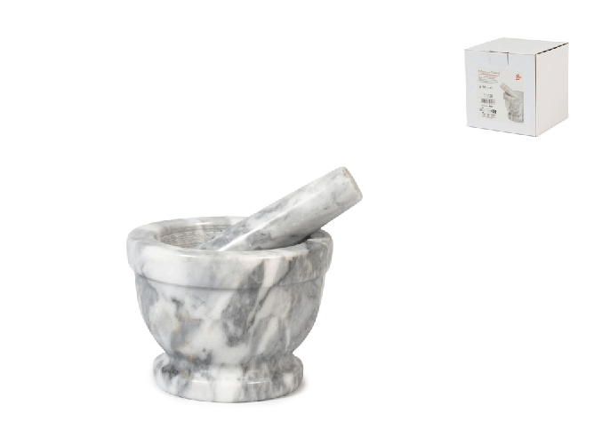 Home Mortaio In Marmo Bianco Con Pestello Cm 14, Rombo
