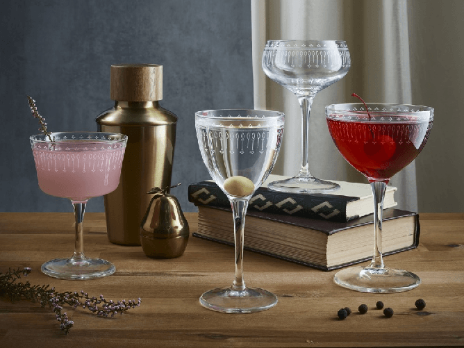 Bormioli Rocco 6x Calici In Vetro Trasparente Con Decoro Artdeco' Nick&Nora 15,5Cl