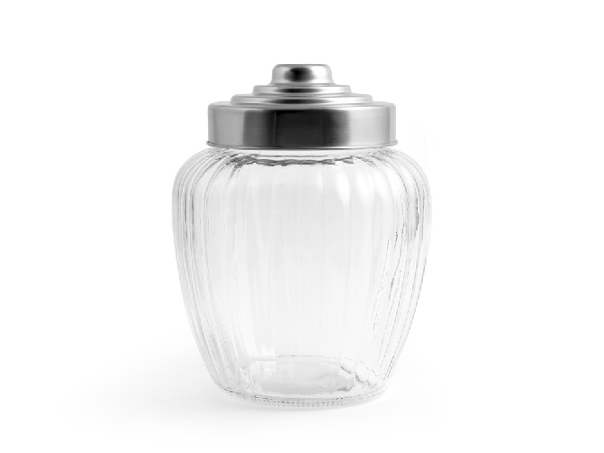 H&h 3x H&H Barattolo in vetro rigato con tappo in acciaio inox 18/10 cc 1800