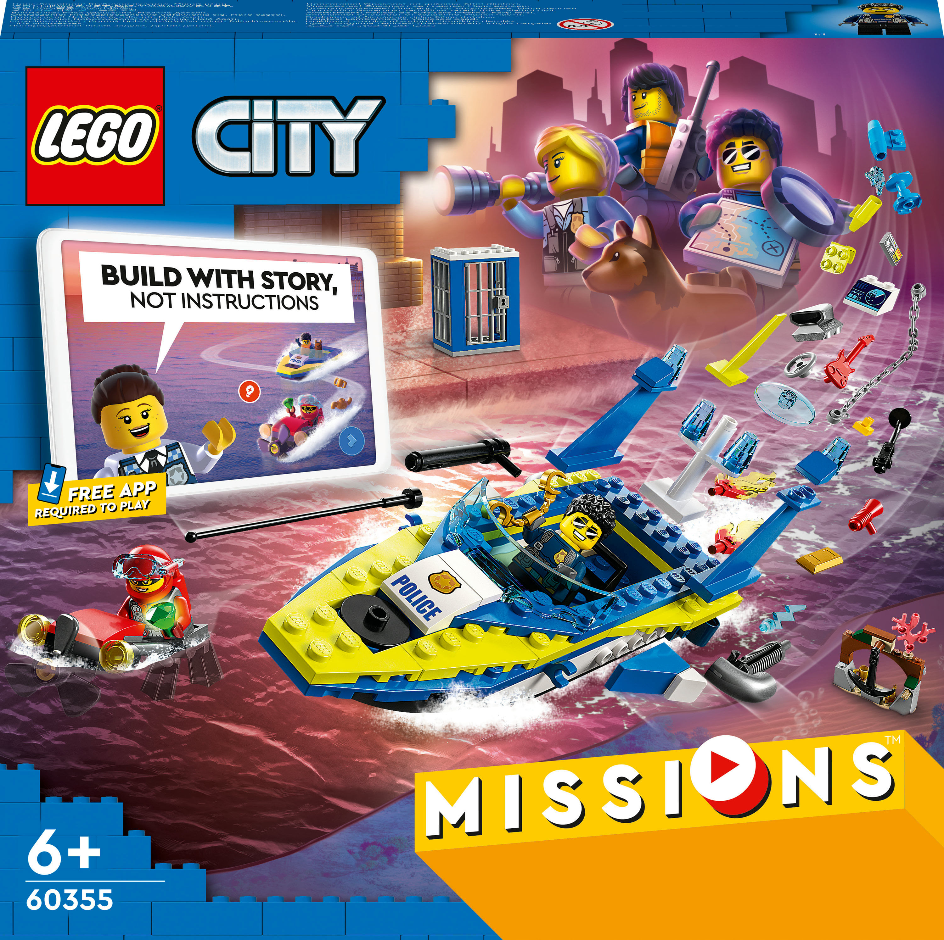 LEGO City 60355 Missioni Investigative della Polizia Marittima, Set di Costruzioni con Avventura Digitale Interattiva