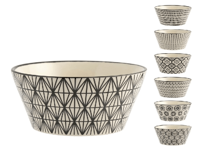 H&h 6x Bolo H&H Vhera In Stoneware Assortiti Bianco Nero Cc600