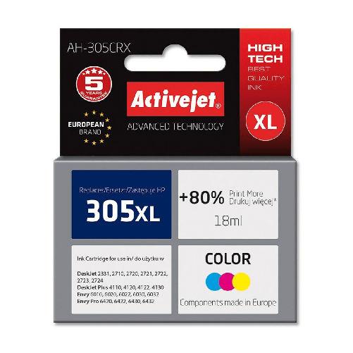 Activejet Cartuccia ad Inchiostro Originale Activejet AH-305CRX Nero Ciano/Magenta/Giallo