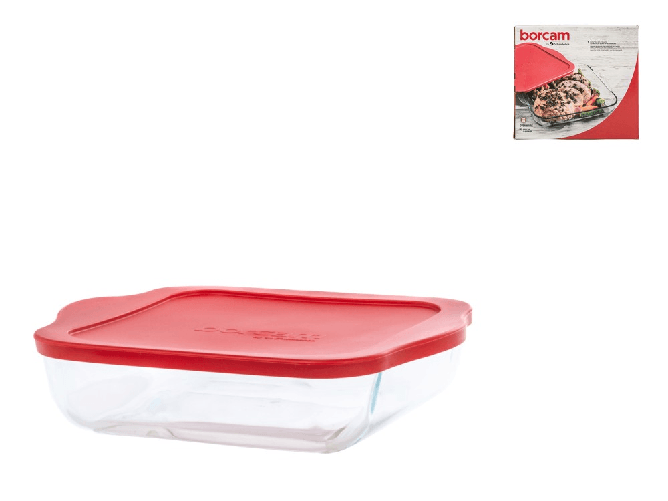 Pasabahce Tegame Borcam In Vetro Resistente Al Calore Trasparente Con Coperchio In Plastica Colore Rosso