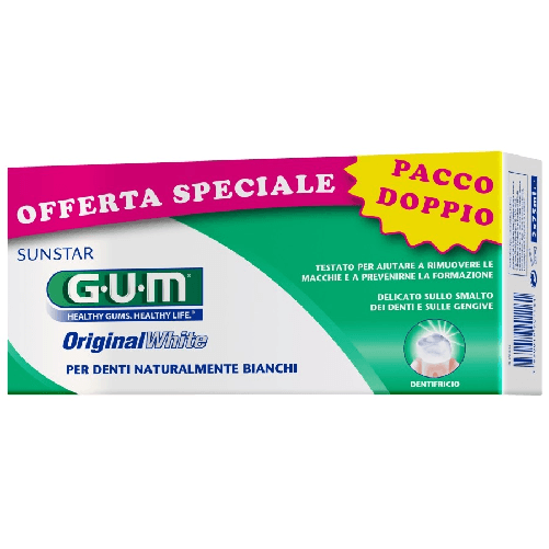 Gum 3x Gum Dentifricio 75 Ml. Original White Sbiancante 2 Pezzi