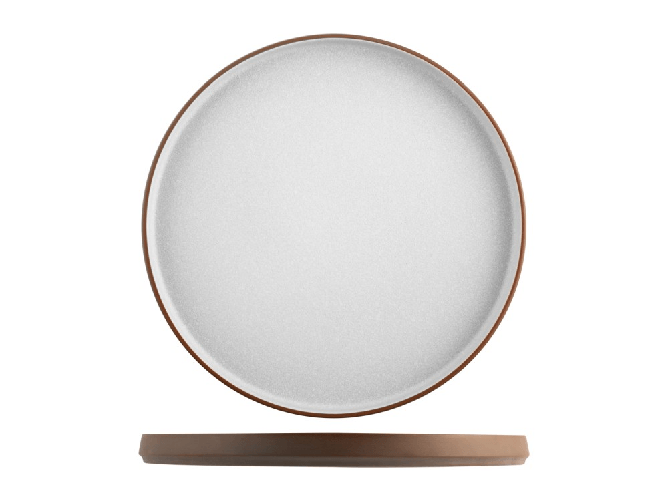 H&h 4x Piatti Ares In Porcellana Colore Marrone Esternamente E Grigio Internamente Cm 27.