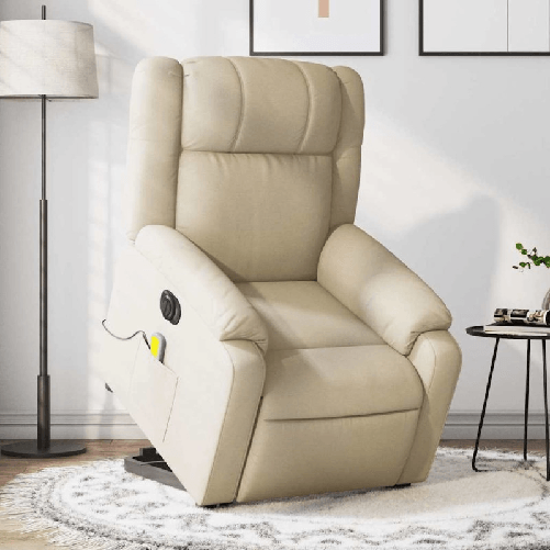 VidaXL Poltrona Alzapersona Massaggiante Elettrica Crema in Tessuto