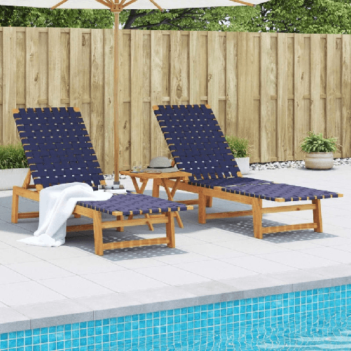 VidaXL Lettini con Tavolino 2pz Blu Scuro in Legno Massello di Acacia