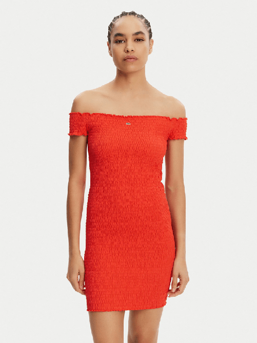 TOMMY JEANS ABITO VESTITO DONNA TOMMY JEANS DW0DW20298 COTONE ROSSO ORIGINALE PE 2025 Colore Rosso,Taglia XS