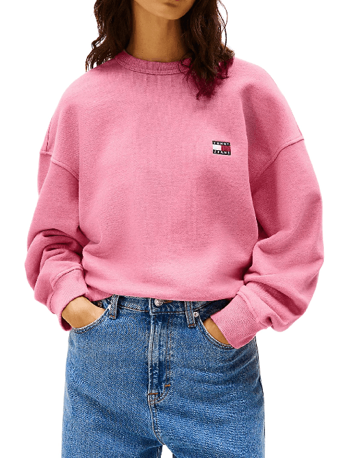 TOMMY JEANS FELPA FELPE DONNA TOMMY JEANS DW0DW19408 COTONE ROSA ORIGINALE PE 2025 Colore Rosa,Taglia XS
