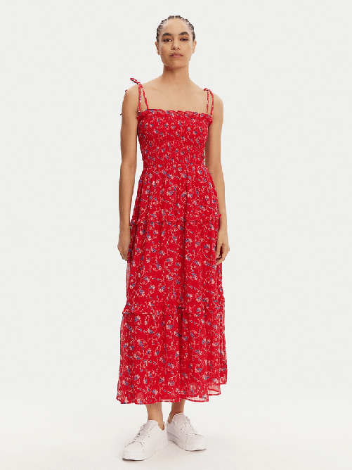 TOMMY JEANS ABITO VESTITO LUNGO DONNA TOMMY JEANS DW0DW20339 COTONE ROSSO ORIGINALE PE 2025 Colore Rosso,Taglia M