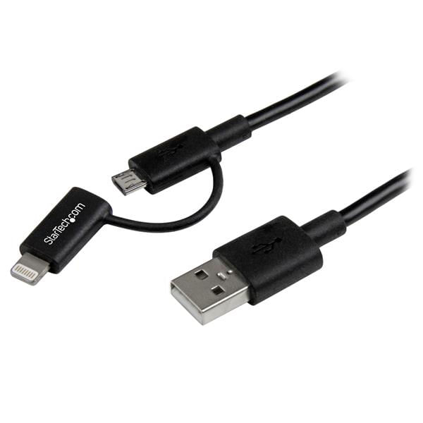 StarTech.com Cavo di ricarica 2 in 1 da 1m - Da USB a Lightning o Micro-USB per iPhone / iPad / iPod / Android