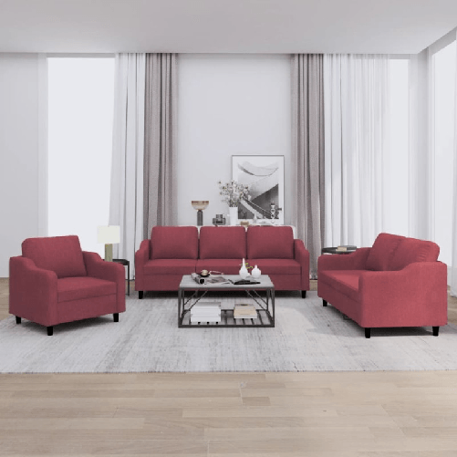 VidaXL Set di Divani 3 pz con Cuscini Rosso Vino in Tessuto