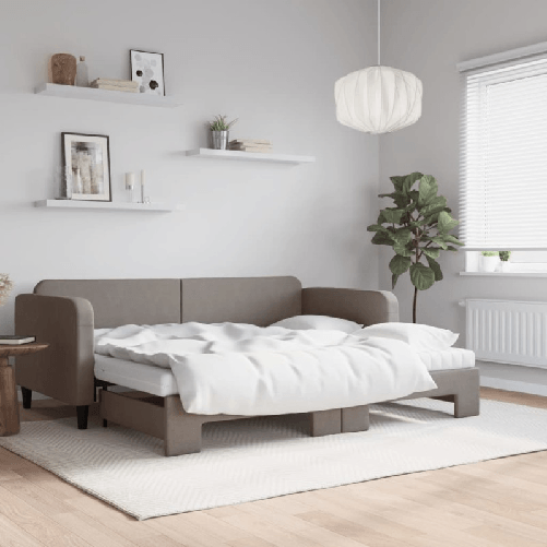 VidaXL Divano Letto Estraibile con Materassi Tortora 90x200 cm Tessuto