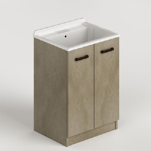 Pidema:Mobile lavatoio in legno di colore argilla. Lavatoi lavanderia con vasca in polipropilene e sifone, dimensioni H.86x61x50 cm