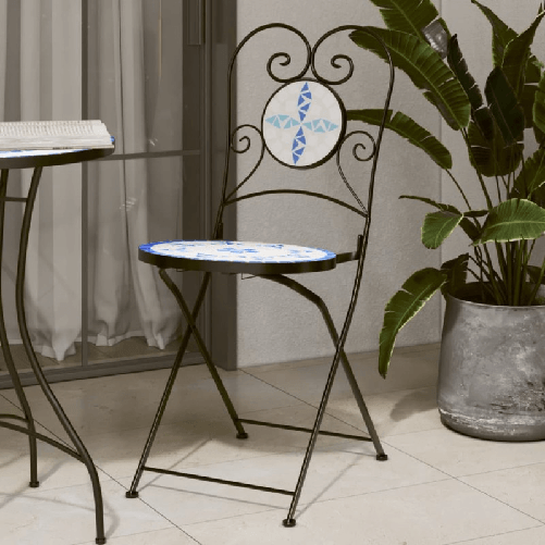 VidaXL Sedie da Bistrò Pieghevoli 2 pz Blu e Bianco in Ceramica