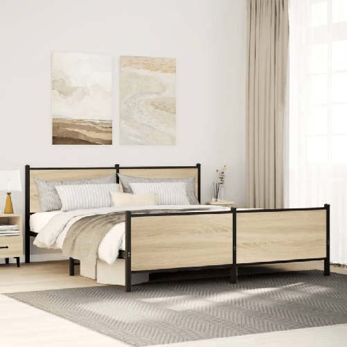VidaXL Giroletto senza Materaso in Metallo Rovere Sonoma 180x200 cm