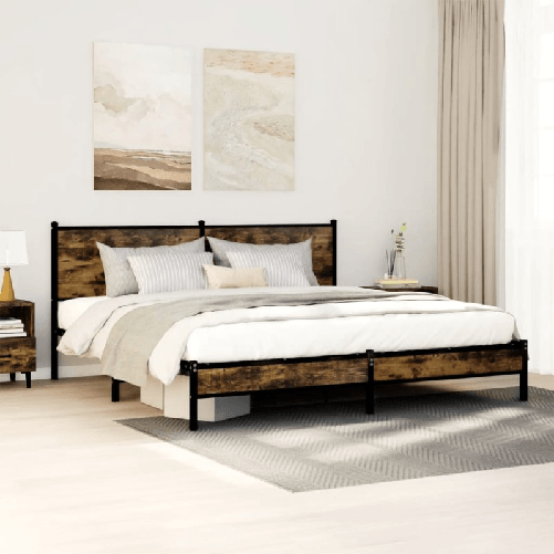 VidaXL Giroletto senza Materaso in Metallo Rovere Fumo 160x200 cm