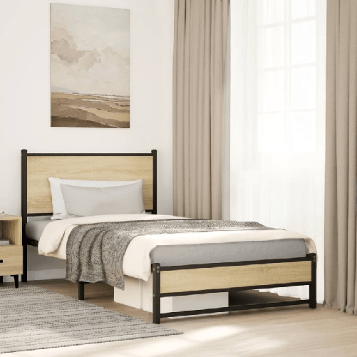 VidaXL Giroletto senza Materaso in Metallo Rovere Sonoma 100x200 cm