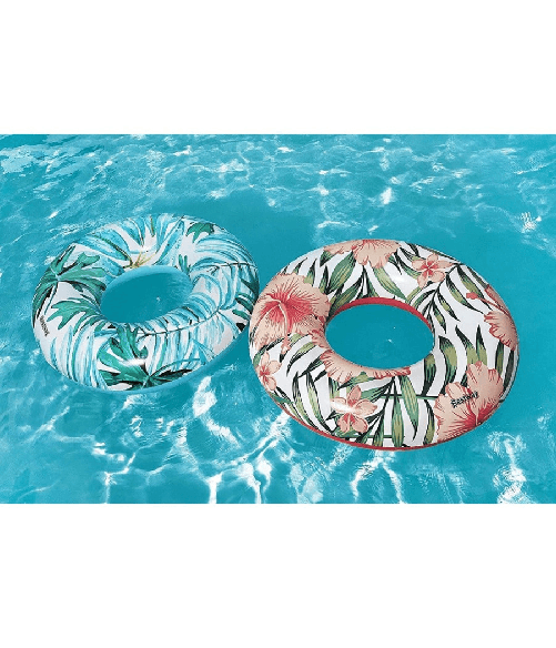 TrAdE Shop Traesio Salvagente Palme Tropicali Floreali 119cm Ciambella Gonfiabile Mare Piscina 36237 -