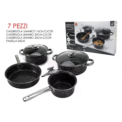 Cecaro group Set Batteria di pentole Antiaderenti Marmorizzate 7 Pezzi in acciaio al carbonio