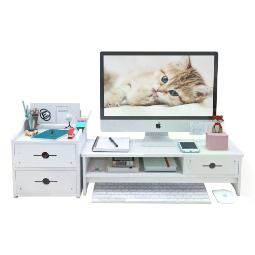 Supporto per PC con Ripiano e Cassetto Portaoggetti