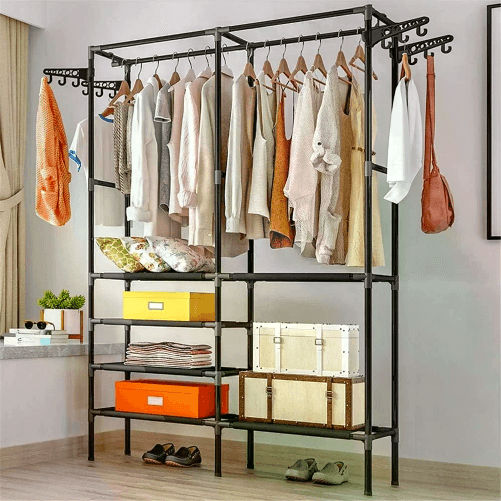 Stand Appendiabiti in Metallo con Asta Superiore e Ripiano Inferiore