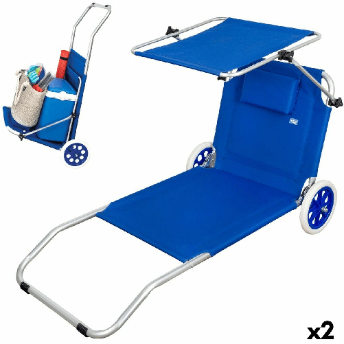 Aktive Sedia a Sdraio Pieghevole da Campeggio Aktive Azzurro 62 x 62 x 117 cm Carrello pieghevole Tenda