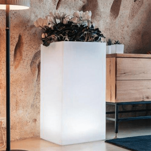 Pidema:Vaso luminoso da giardino in resina bianca per esterno. Vasi luminosi da interno illuminati di luce verde, ideale per le piante del terrazzo. D